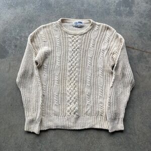 Vintage Arrow Dover Cream Cable Knit Sweater Mens Medium Ramie Cotton Blend
